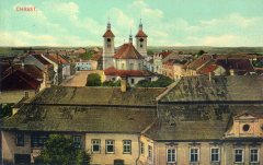 dobová pohlednice města s kostelem
