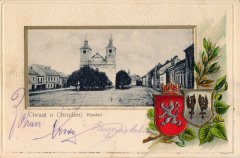 dobová pohlednice města s kostelem