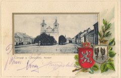 dobová pohlednice města s kostelem