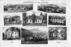 dobová pohlednice vsi s kostelem