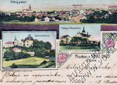 dobová pohlednice Kralovic s poutním kostelem