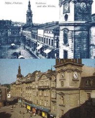 srovnávací fotografie s kostelem v pozadí