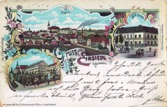 dobová pohlednice vsi s kostelem