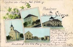 dobová pohlednice vsi s kostelem