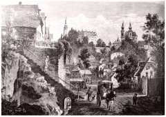 kresba kostela (zcela vpravo), autor Karel Liebscher