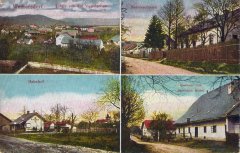 dobová pohlednice vsi s kaplí (na levém dolním snímku, v pozadí)