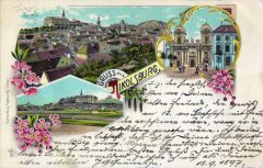 dobová pohlednice města s hrobkou