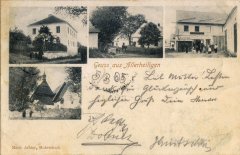 dobová pohlednice vsi s kostelem