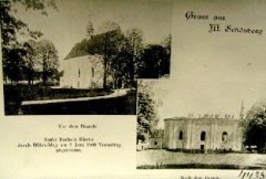 kostel před a po požáru v roce 1900