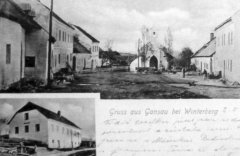 dobová pohlednice vsi s kaplí