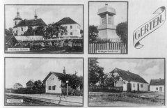 dobová pohlednice vsi s kostelem