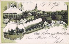 dobová pohlednice města s kostelem