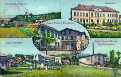 dobová pohlednice vsi s kostelem