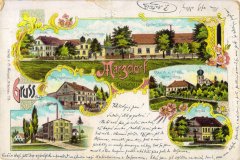 dobová pohlednice vsi s kostelem