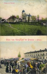 dobová pohlednice vsi s kostelem