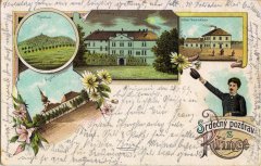 dobová pohlednice městyse s kostelem