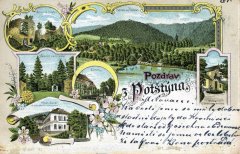 dobová pohlednice vsi s kapličkou křížové cesty na hradním nádvoří