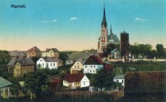 dobová pohlednice města s kostelem