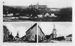 dobová pohlednice města s kostelem