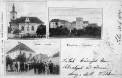 dobová pohlednice vsi s kostelem