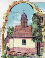 dobová pohlednice vsi s kaplí - výřez