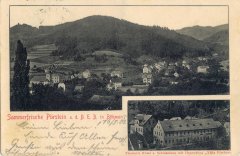 dobová pohlednice vsi s kostelem