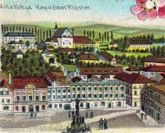 dobová pohlednice města s kostelem - výřez
