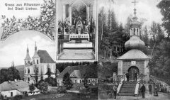 dobová pohlednice s kaplí (vpravo)