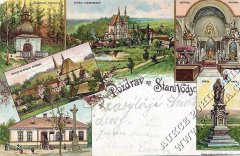 dobová pohlednice s kaplí (vlevo nahoře)