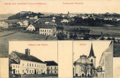 dobová pohlednice města s kostelem