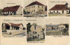 dobová pohlednice vsi s kaplí (vpravo nahoře)