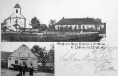 dobová pohlednice vsi s kostelem