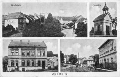 dobová pohlednice vsi s kaplí