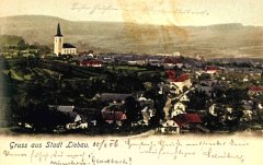 dobová pohlednice města s kostelem