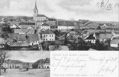 dobová pohlednice města s kostelem