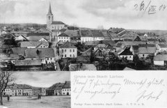 dobová pohlednice města s kostelem