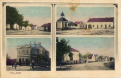 dobová pohlednice vsi s kaplí (vpravo nahoře)