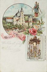 historická pohlednice s hrobkou