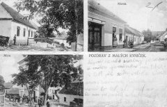 dobová pohlednice vsi se zvoničkou