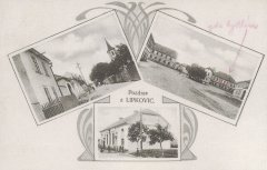 dobová pohlednice vsi s kostelem