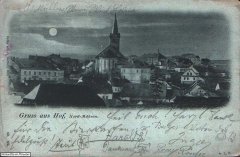 dobová pohlednice vsi s kostelem