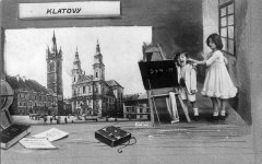 dobová pohlednice města s kostelem