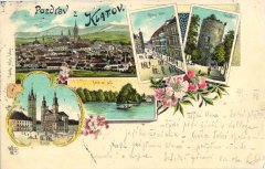 dobová pohlednice města s kostelem