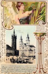 dobová pohlednice města s kostelem