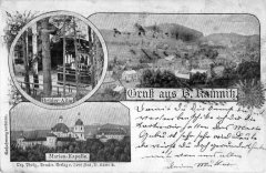 dobová pohlednice města s kaplí (vlevo nahoře)