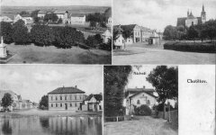 dobová pohlednice městyse s kostelem