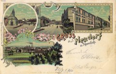 dobová pohlednice vsi s kaplí (vlevo nahoře)