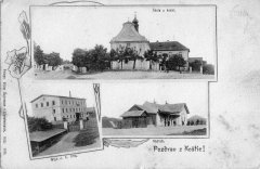 dobová pohlednice vsi s kostelem