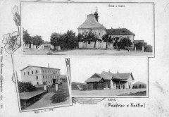 dobová pohlednice vsi s kostelem