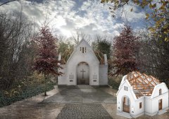 vizualizace rekonstrukce kaple a přístupové cesty z roku 2024, vpravo dole detail